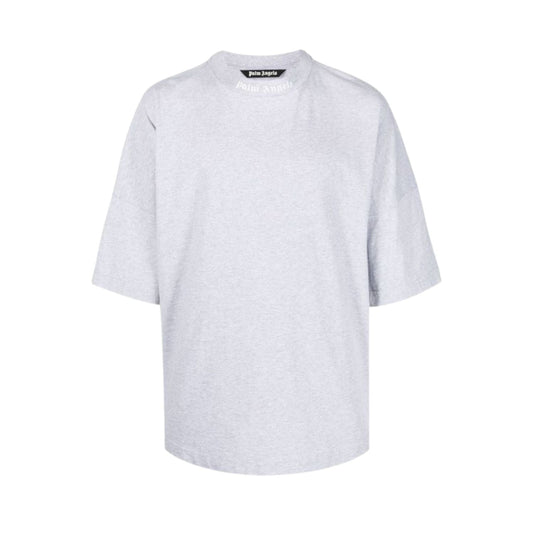 Palm Angels Mock Neck Logo T-Shirt Grey/White