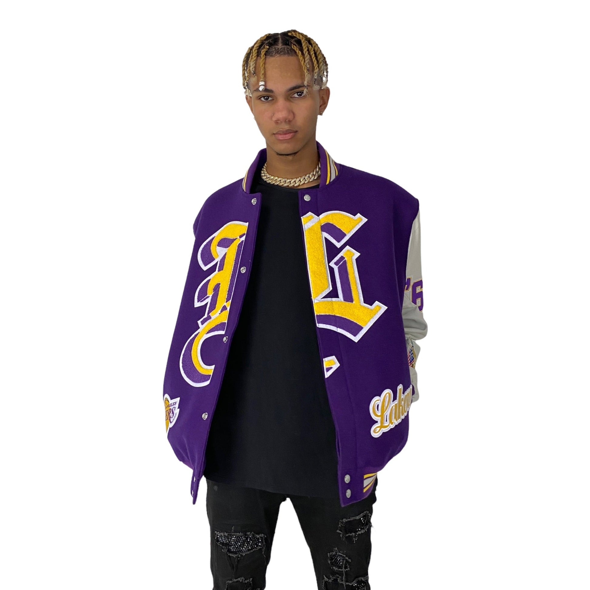 Wool Leather Los Angeles Lakers Purple and White Varsity Jacket