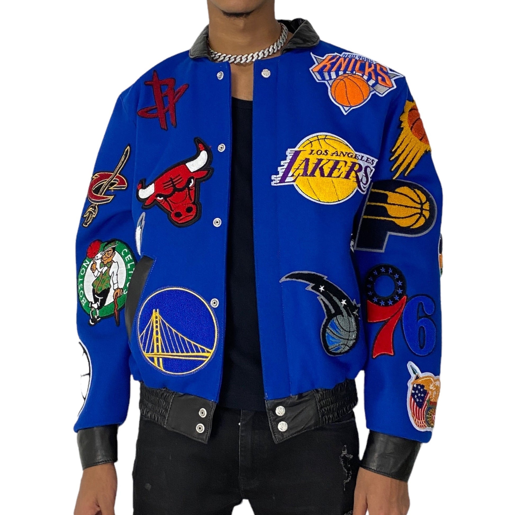 NBA COLLAGE WOOL & LEATHER JACKET Blue