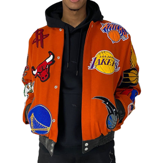 NBA COLLAGE WOOL & LEATHER JACKET Orange hover image