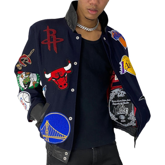 NBA COLLAGE WOOL & LEATHER JACKET Navy hover image