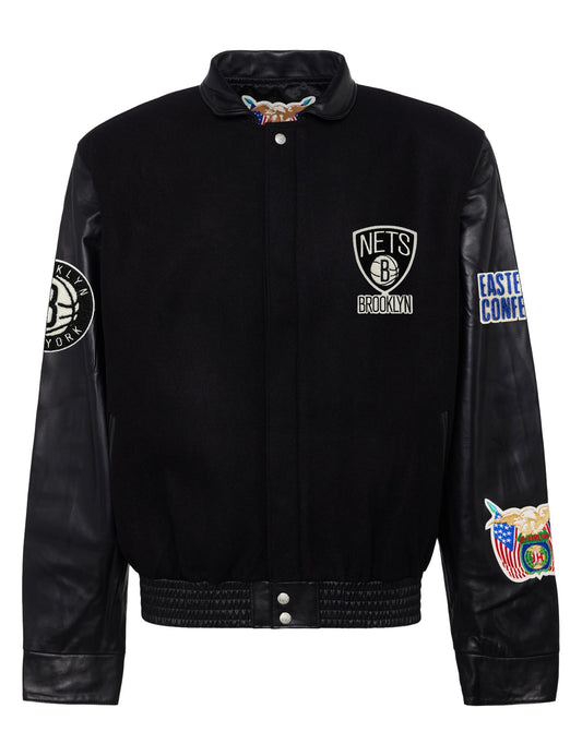 BROOKLYN NETS WOOL & LEATHER JACKET Black hover image
