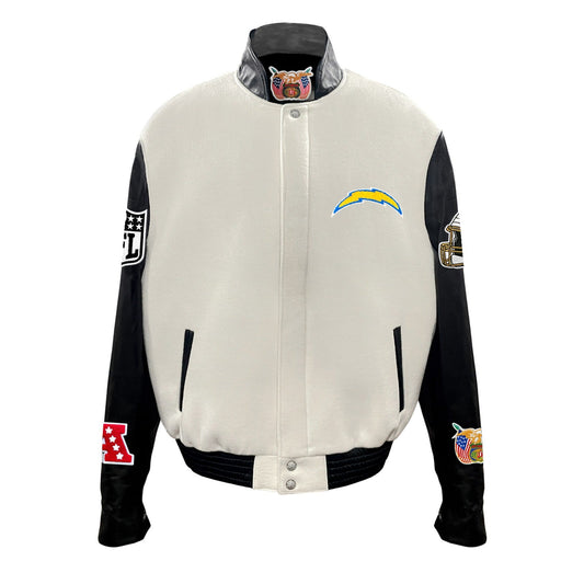 LOS ANGELES CHARGERS WOOL & LEATHER VARSITY JACKET Off White/Black hover image