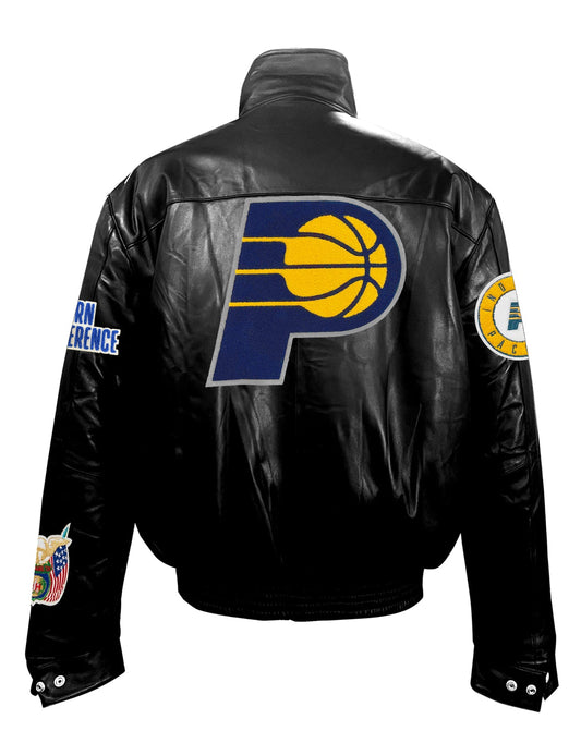 INDIANA PACERS Maxi LEATHER PUFFER JACKET Black