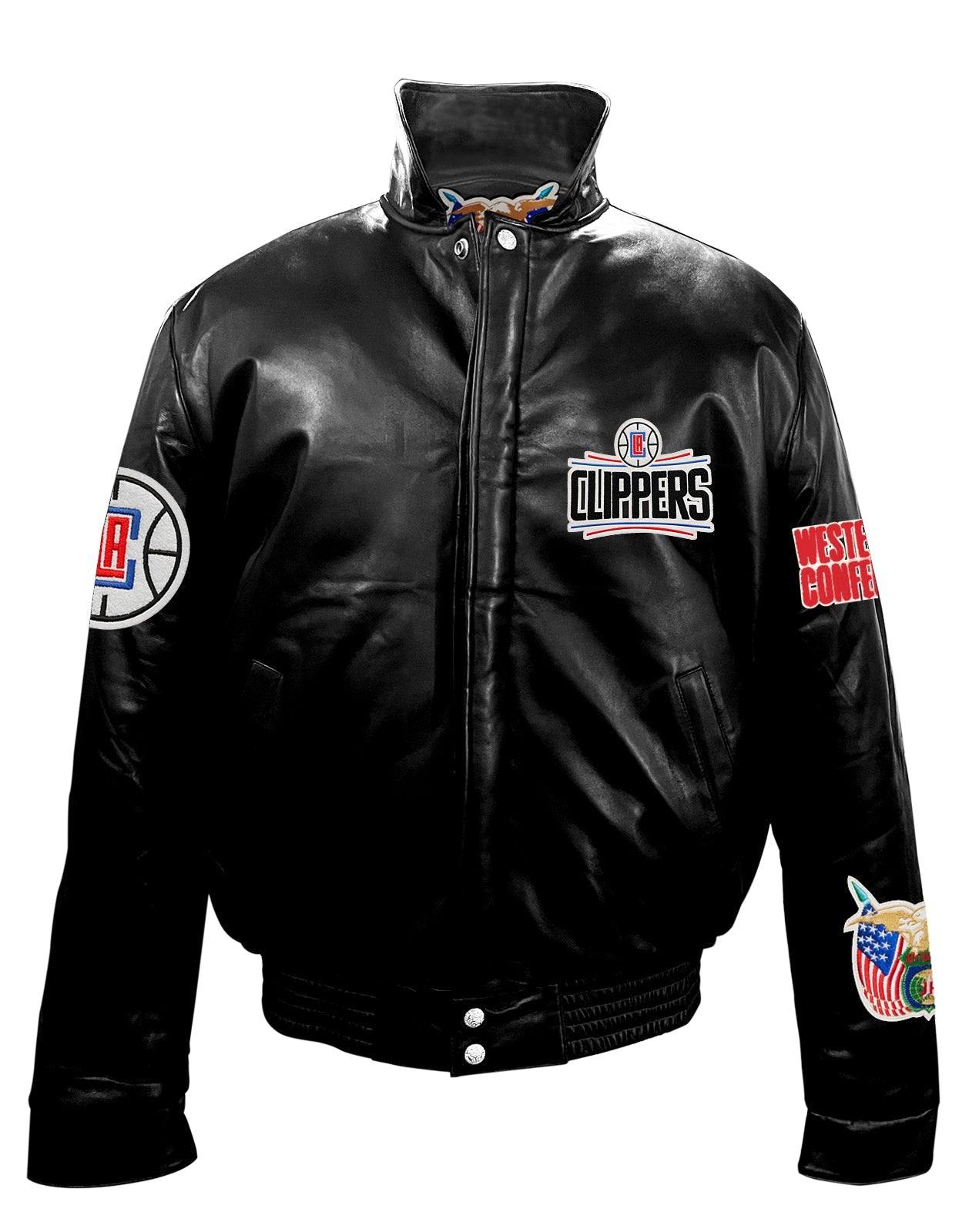LOS ANGELES CLIPPERS FULL LEATHER PUFFER JACKET Black