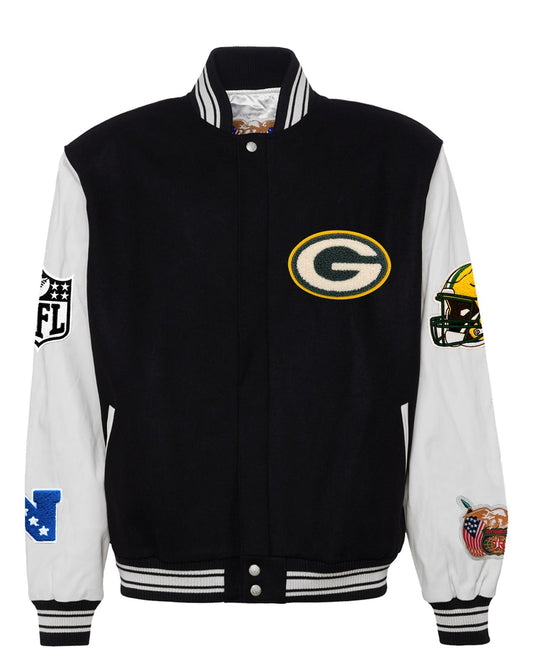 GREEN BAY PACKERS WOOL & LEATHER VARSITY JACKET Black/White hover image
