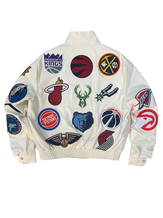 NBA COLLAGE VEGAN LEATHER JACKET Off White hover image
