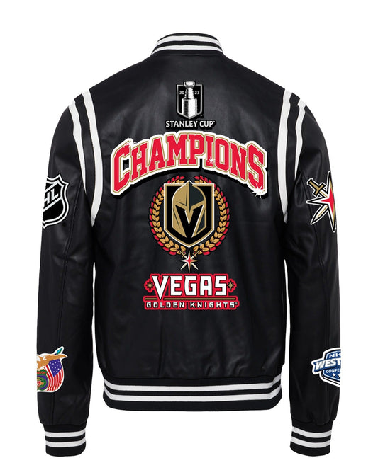 VEGAS GOLDEN KNIGHTS NHL STANLEY CUP CHAMPIONS VEGAN LEATHER JACKET hover image