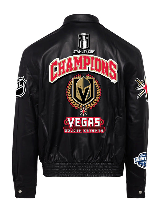 VEGAS GOLDEN KNIGHTS NHL STANLEY CUP CHAMPIONS FULL LEATHER JACKET BLACK hover image